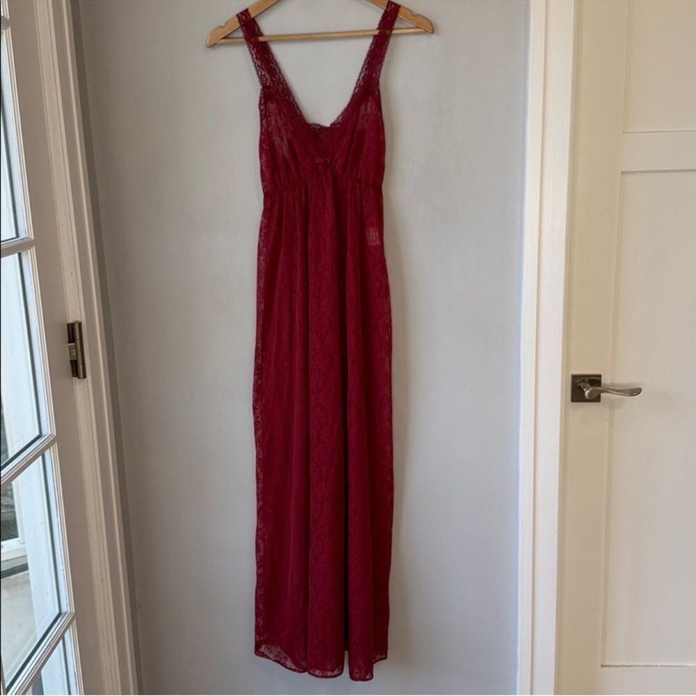 Vintage 70's Red Lace Donna Richard for Gilligan & O'Malley Nightgown Dress